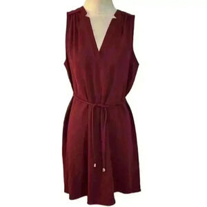 AMANDA UPRICHARD Merlot Colored Sleeveless V-Neck Popover Tie Waist Dress Size S